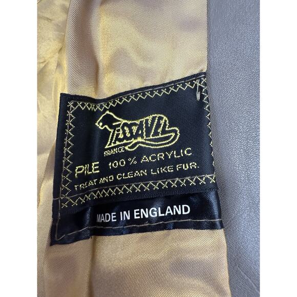 Vintage Faux Fur Short Coat Made in England Button Front Beige Brown sz L - Picture 13 of 14